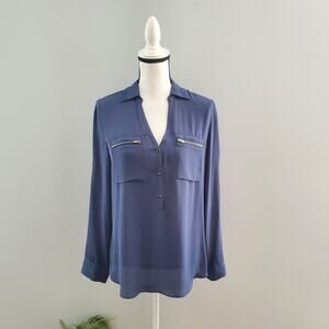 Express Women's Pullover Blue Sheer Zipper Accent Top Size M